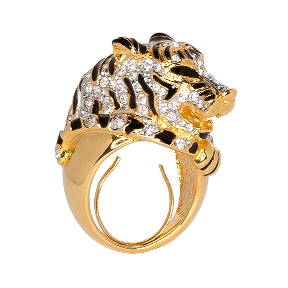 Kenneth Jay Lane adjustable embellished black enamel polished gold rhinestones
